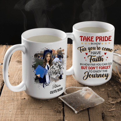 Take Pride Congrats Grad Graduation mug, Upload Photo HN590