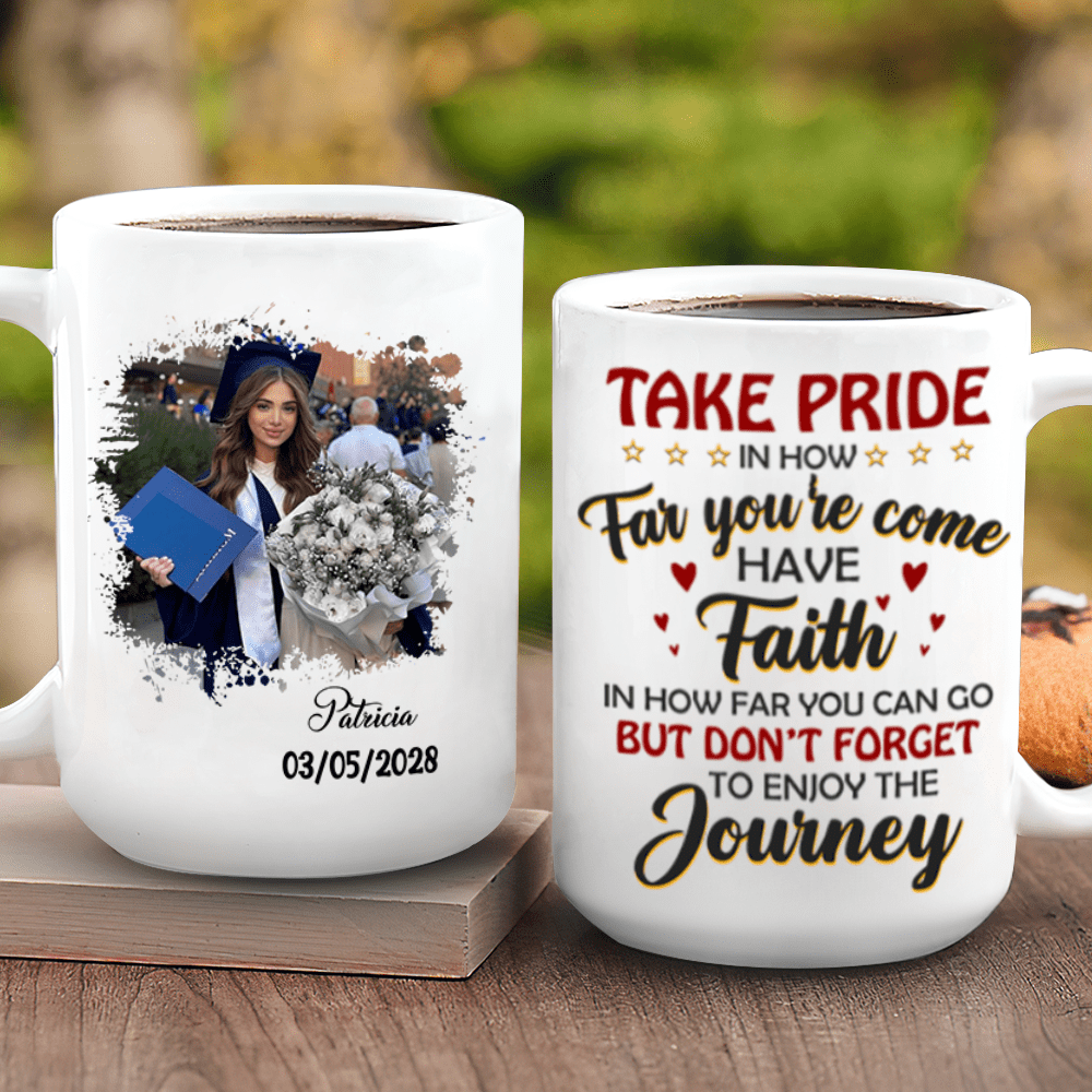Take Pride Congrats Grad Graduation mug, Upload Photo HN590