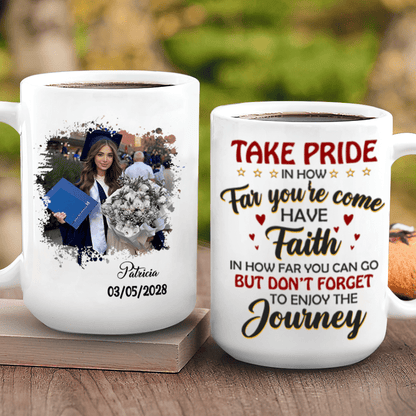Take Pride Congrats Grad Graduation mug, Upload Photo HN590