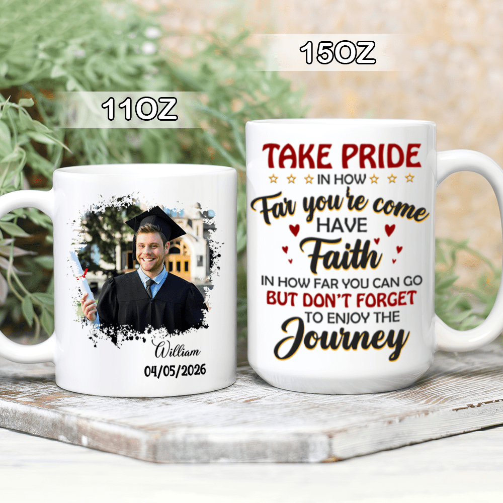 Take Pride Congrats Grad Graduation mug, Upload Photo HN590