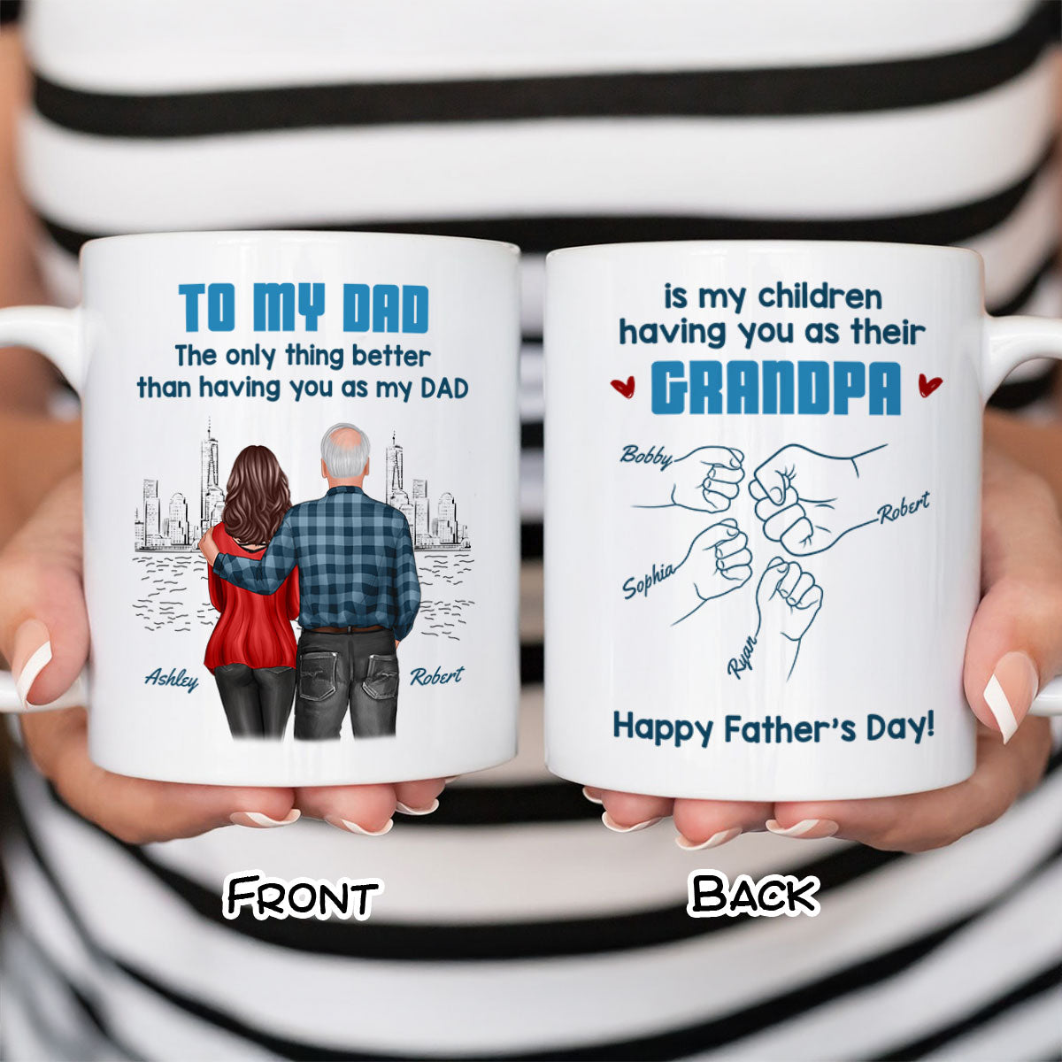 To Dad My Children Having You As Their Grandpa Fist Bump Blue Tone Personalized Mug, Gift For Dad