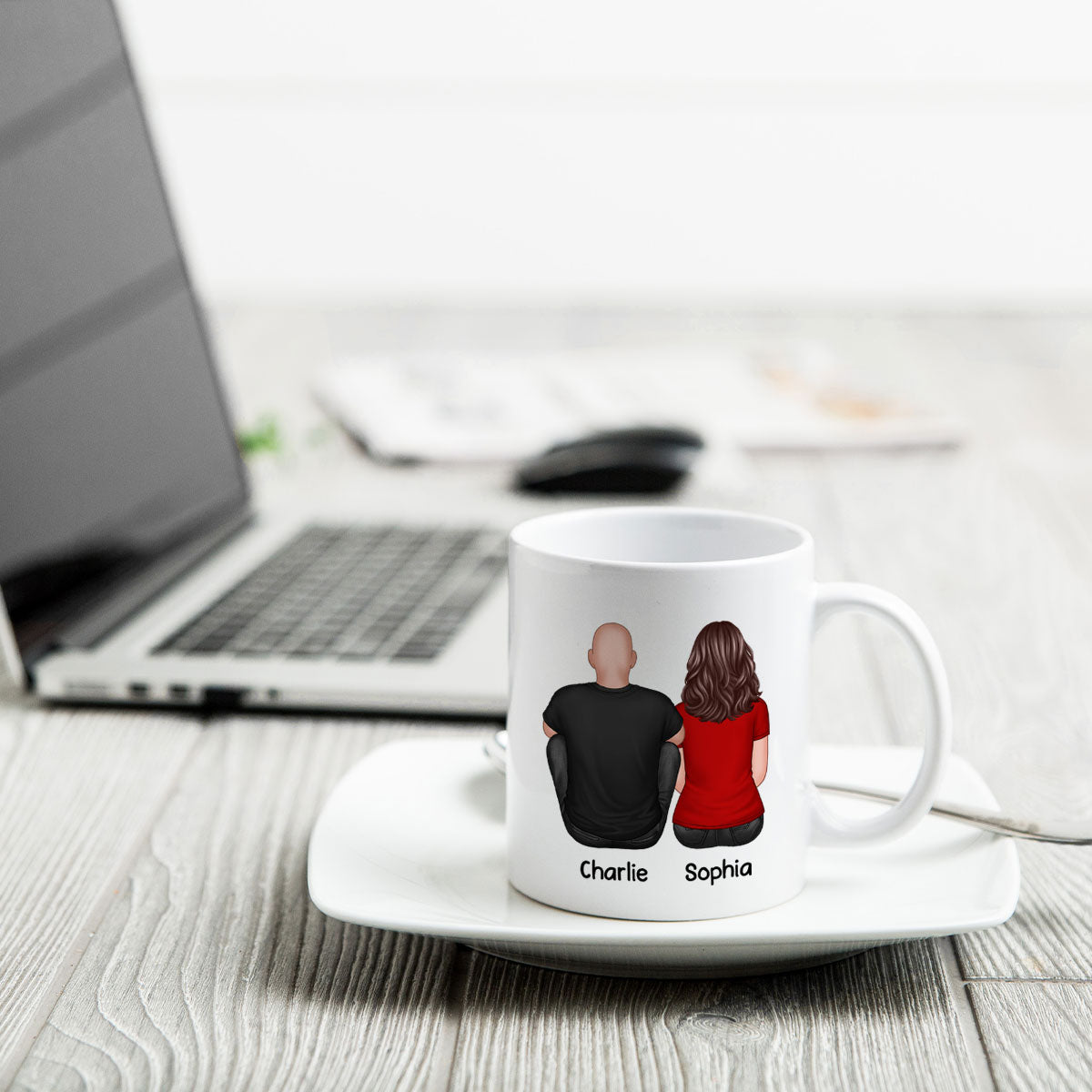 Behind Spoiled Daughter Is Bald Headed Father Back View Funny Father's Day Gift For Dad Personalized Mug