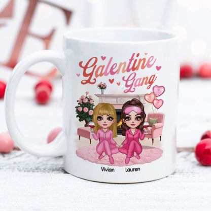 Galentine Gang Pretty Besties Sisters In House Personalized Mug, Mug, Social Club, Besties Gift