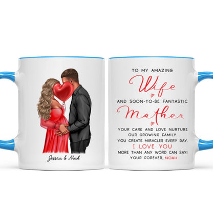 Personalized Pregnant Wife Mug, Kissing Couple, Expecting From Husband Gift, Mom To Be Vday Gift, Romantic Pregnancy Gift