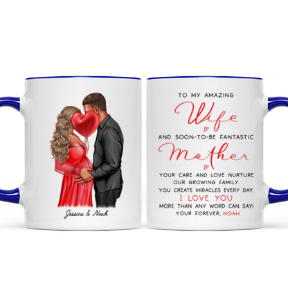 Personalized Pregnant Wife Mug, Kissing Couple, Expecting From Husband Gift, Mom To Be Vday Gift, Romantic Pregnancy Gift