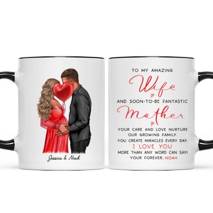 Personalized Pregnant Wife Mug, Kissing Couple, Expecting From Husband Gift, Mom To Be Vday Gift, Romantic Pregnancy Gift