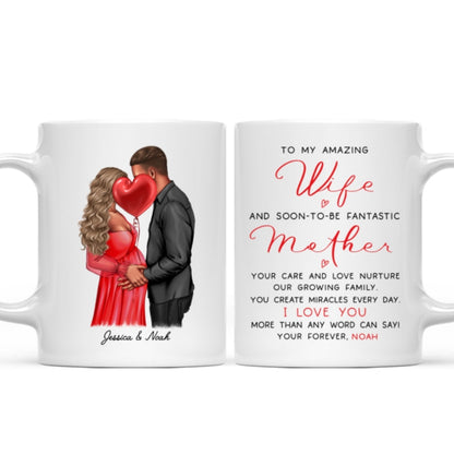 Personalized Pregnant Wife Mug, Kissing Couple, Expecting From Husband Gift, Mom To Be Vday Gift, Romantic Pregnancy Gift