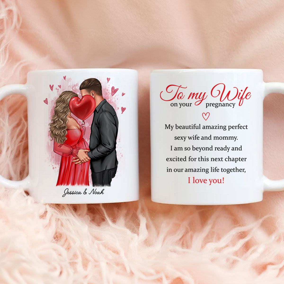 Personalized Pregnant Wife Mug, Kissing Couple, Expecting From Husband Gift, Mom To Be Vday Gift, Romantic Pregnancy Gift