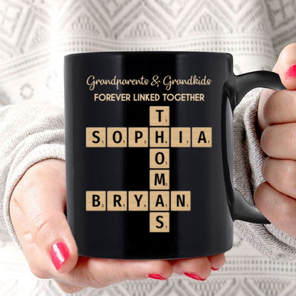 Grandparents & Grandkids Forever Linked Together Crossword Puzzle Personalized Mug, Gift For Large Family, Parent, Grandparents, Siblings, Brothers, Sisters