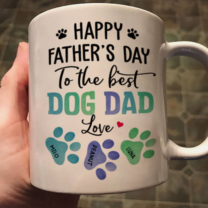 Happy Father's Day Best Dog Dad Watercolor Paws Personalized Mug