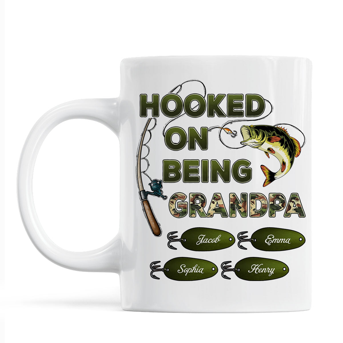 Hooked On Being Grandpa Fishing Camouflage Personalized Mug