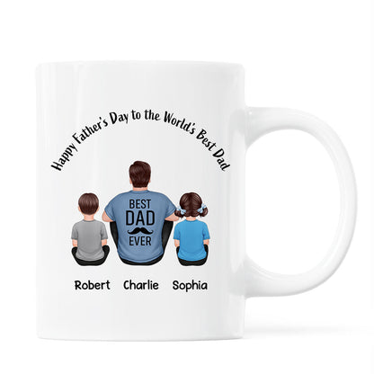 Happy Father's Day Dad And Kids Back View Personalized Mug
