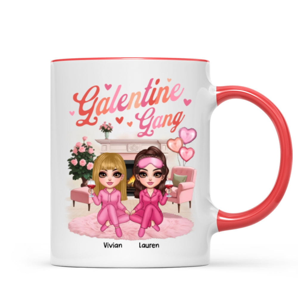 Galentine Gang Pretty Besties Sisters In House Personalized Mug, Mug, Social Club, Besties Gift