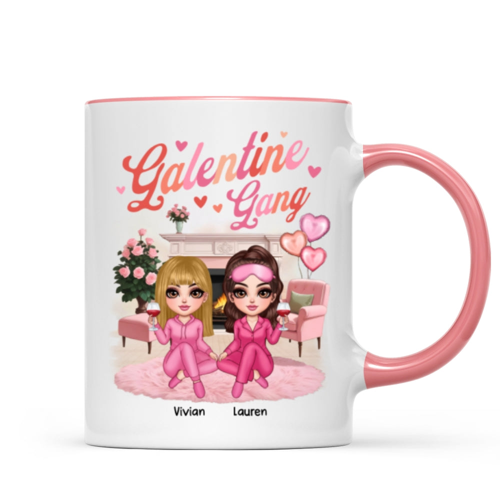 Galentine Gang Pretty Besties Sisters In House Personalized Mug, Mug, Social Club, Besties Gift