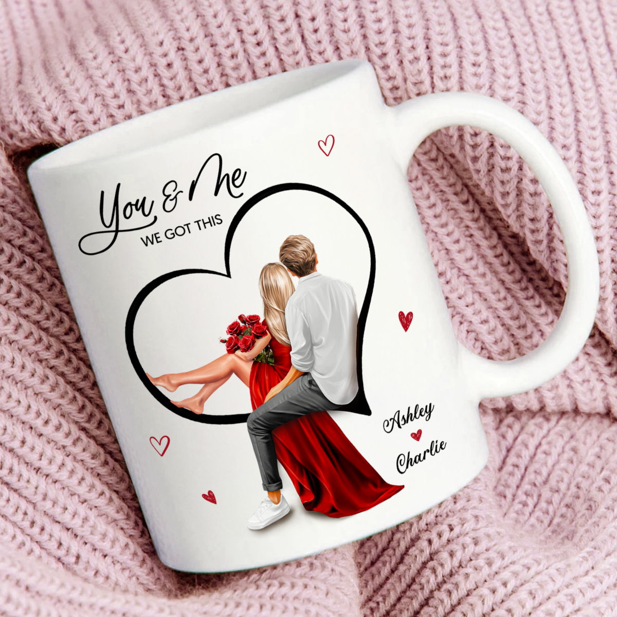 Couple Sitting On Heart Personalized Mug, Gift, Anniversary Gift for Couples,