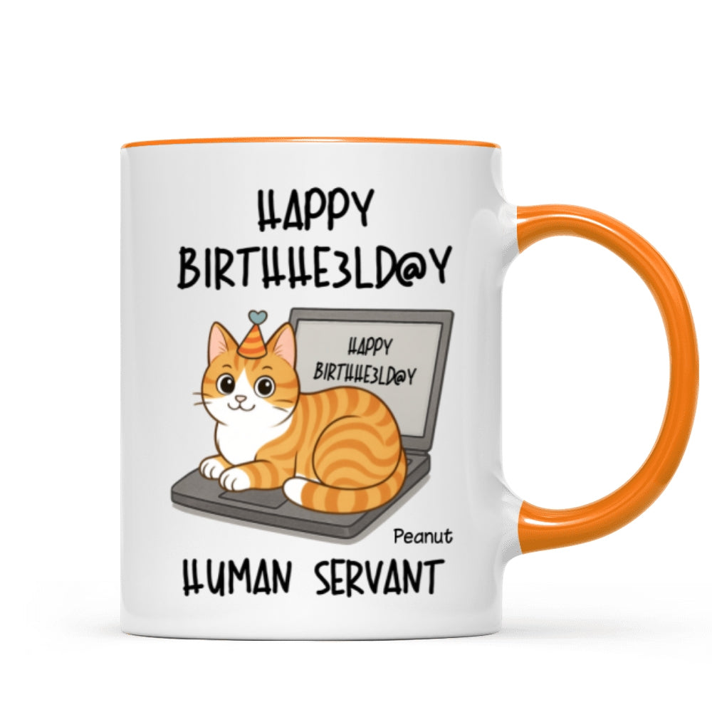 Good Morning Happy Father's Day Human Servant Funny Cats Sitting On Laptop Personalized Mug