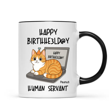 Good Morning Happy Father's Day Human Servant Funny Cats Sitting On Laptop Personalized Mug