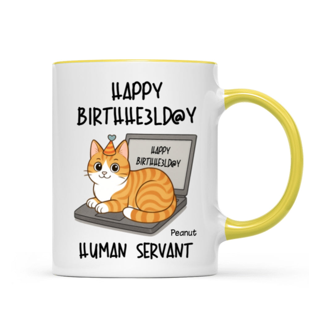 Good Morning Happy Father's Day Human Servant Funny Cats Sitting On Laptop Personalized Mug
