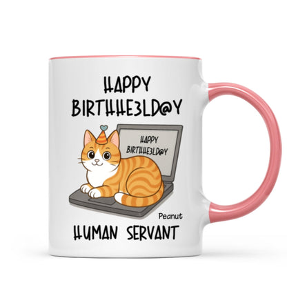 Good Morning Happy Father's Day Human Servant Funny Cats Sitting On Laptop Personalized Mug