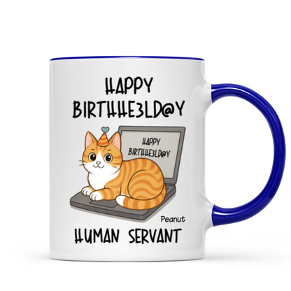 Good Morning Happy Father's Day Human Servant Funny Cats Sitting On Laptop Personalized Mug