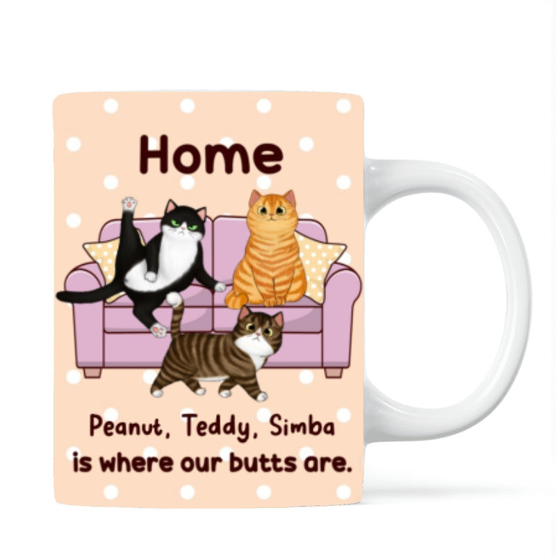 Home Is Where My Butt Is Funny Fluffy Cat Personalized Mug