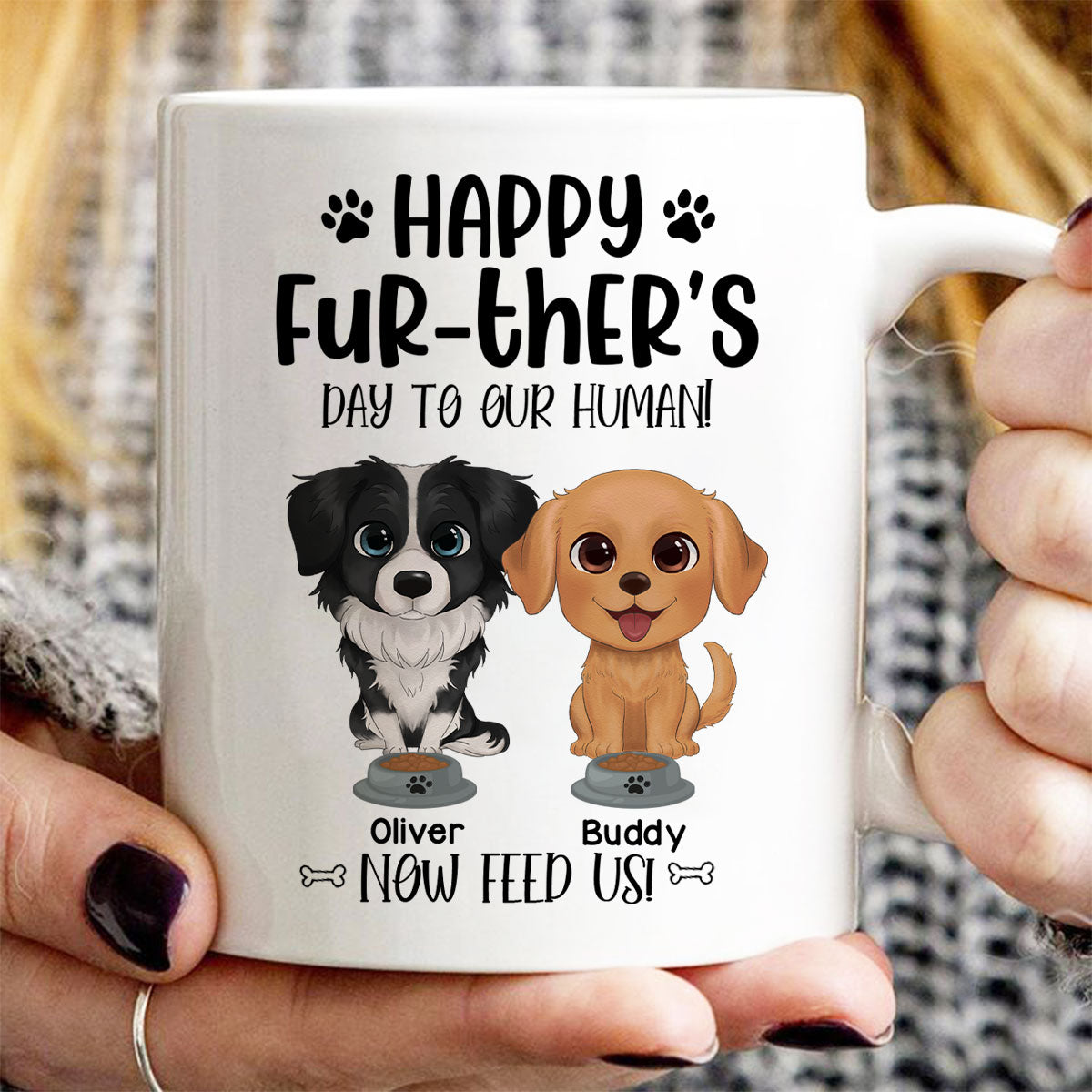 Watercolor Cute Dogs Happy Fur-ther's Day To My Human Gift For Dog Dad Personalized Mug