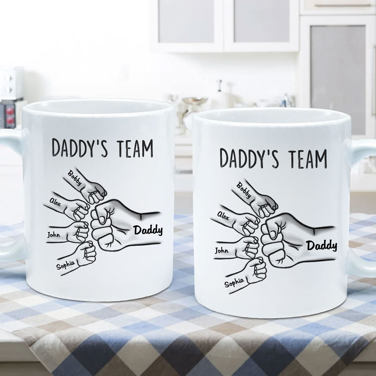 Daddy's Team Fist Bump Outline 3D Inflated Effect Personalized Mug