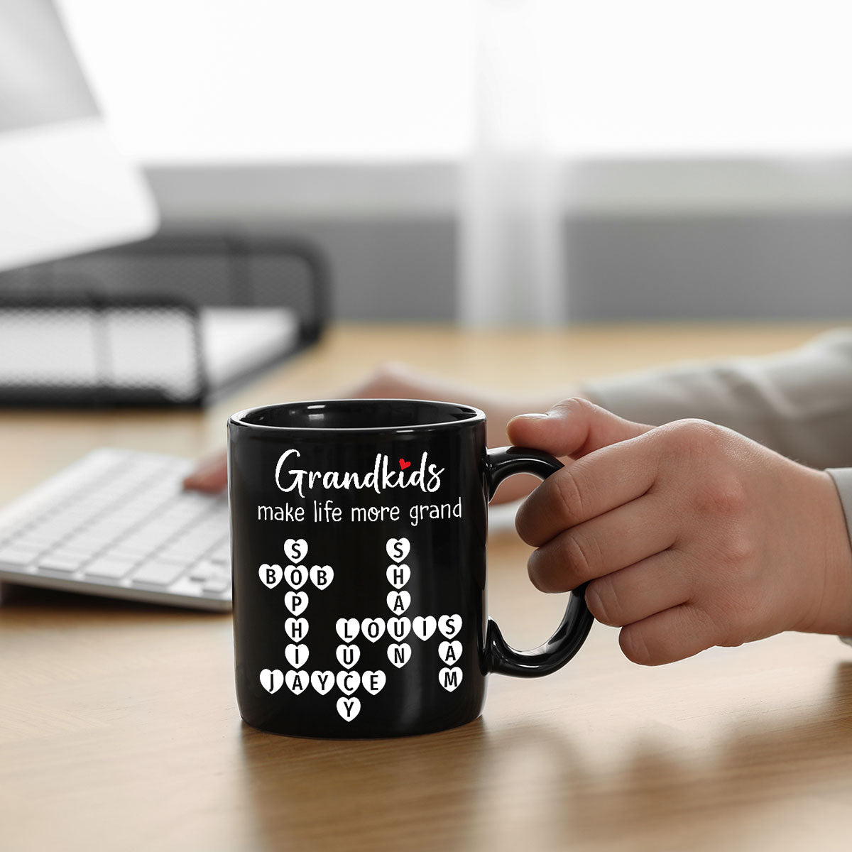 Grandkids Make Life Grand Crossword Puzzle Art Gift For Grandma Personalized Mug
