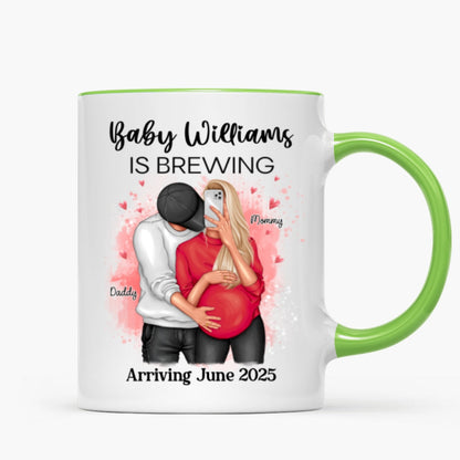 Baby Is Brewing Pregnancy Hugging Couple Personalized Mug Expecting Mom Gift, Expecting Parents Gift, Gift