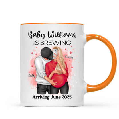 Baby Is Brewing Pregnancy Hugging Couple Personalized Mug Expecting Mom Gift, Expecting Parents Gift, Gift