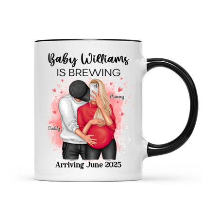 Baby Is Brewing Pregnancy Hugging Couple Personalized Mug Expecting Mom Gift, Expecting Parents Gift, Gift