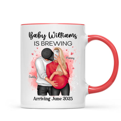 Baby Is Brewing Pregnancy Hugging Couple Personalized Mug Expecting Mom Gift, Expecting Parents Gift, Gift