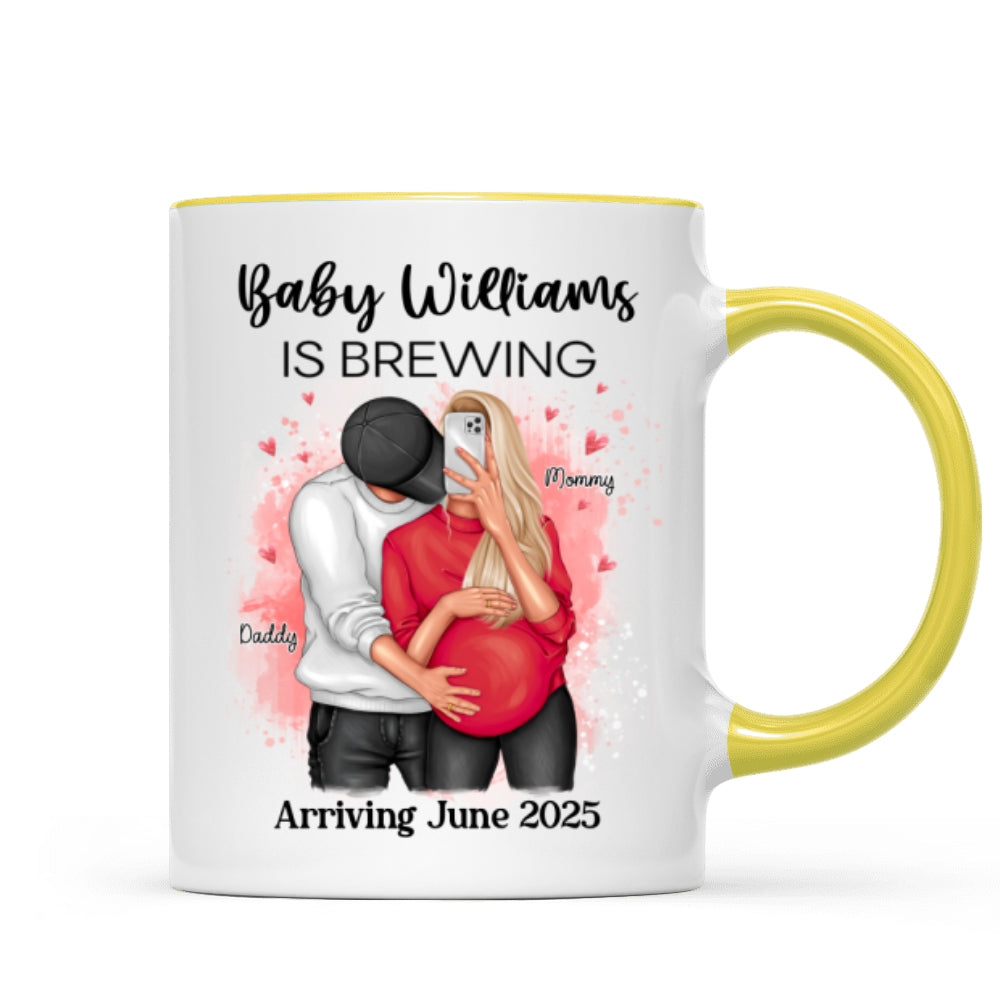 Baby Is Brewing Pregnancy Hugging Couple Personalized Mug Expecting Mom Gift, Expecting Parents Gift, Gift