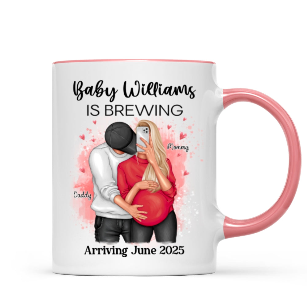 Baby Is Brewing Pregnancy Hugging Couple Personalized Mug Expecting Mom Gift, Expecting Parents Gift, Gift