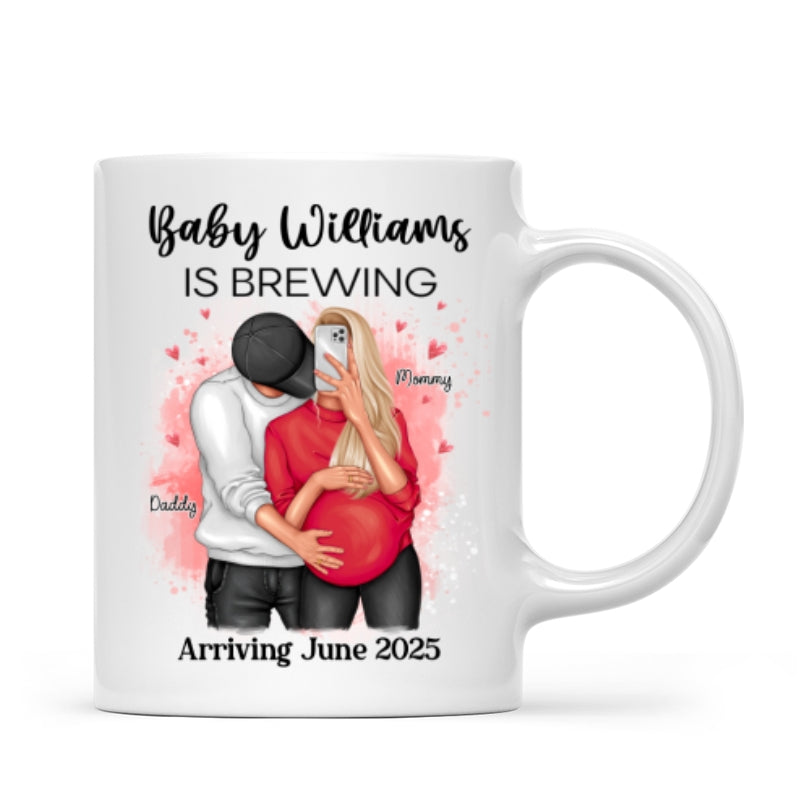 Baby Is Brewing Pregnancy Hugging Couple Personalized Mug Expecting Mom Gift, Expecting Parents Gift, Gift