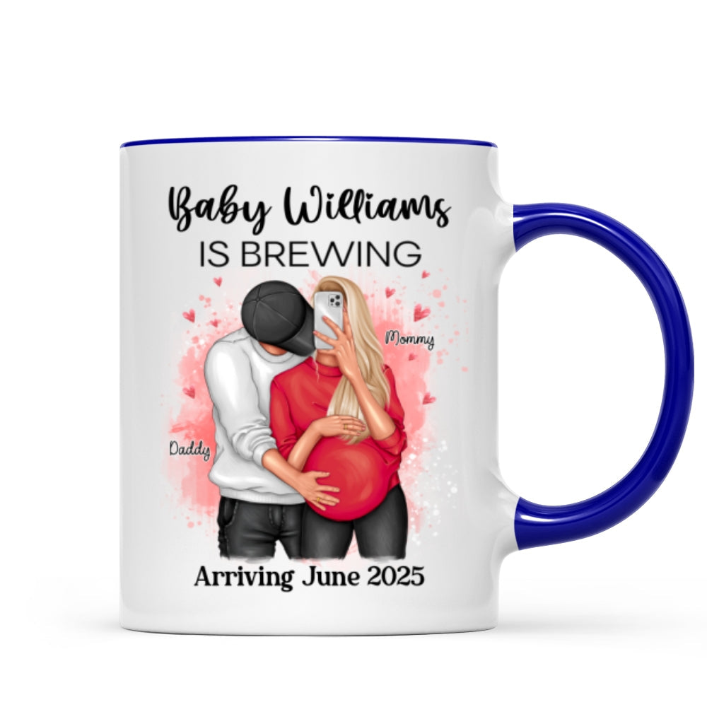 Baby Is Brewing Pregnancy Hugging Couple Personalized Mug Expecting Mom Gift, Expecting Parents Gift, Gift