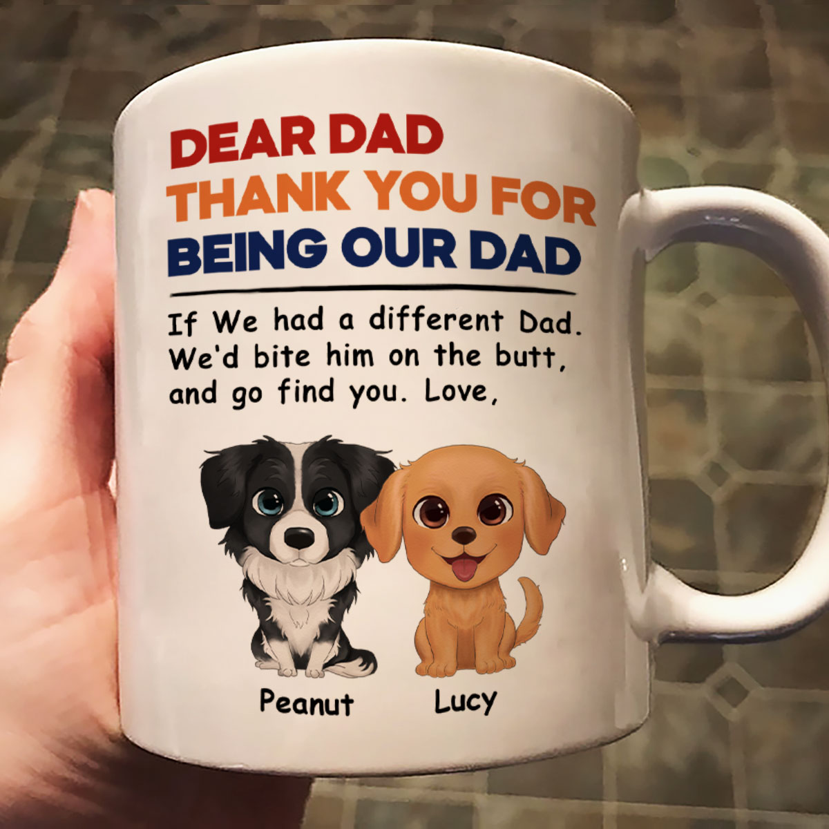 Watercolor Cute Dogs Retro Thanks For Being Our Dad Personalized Mug