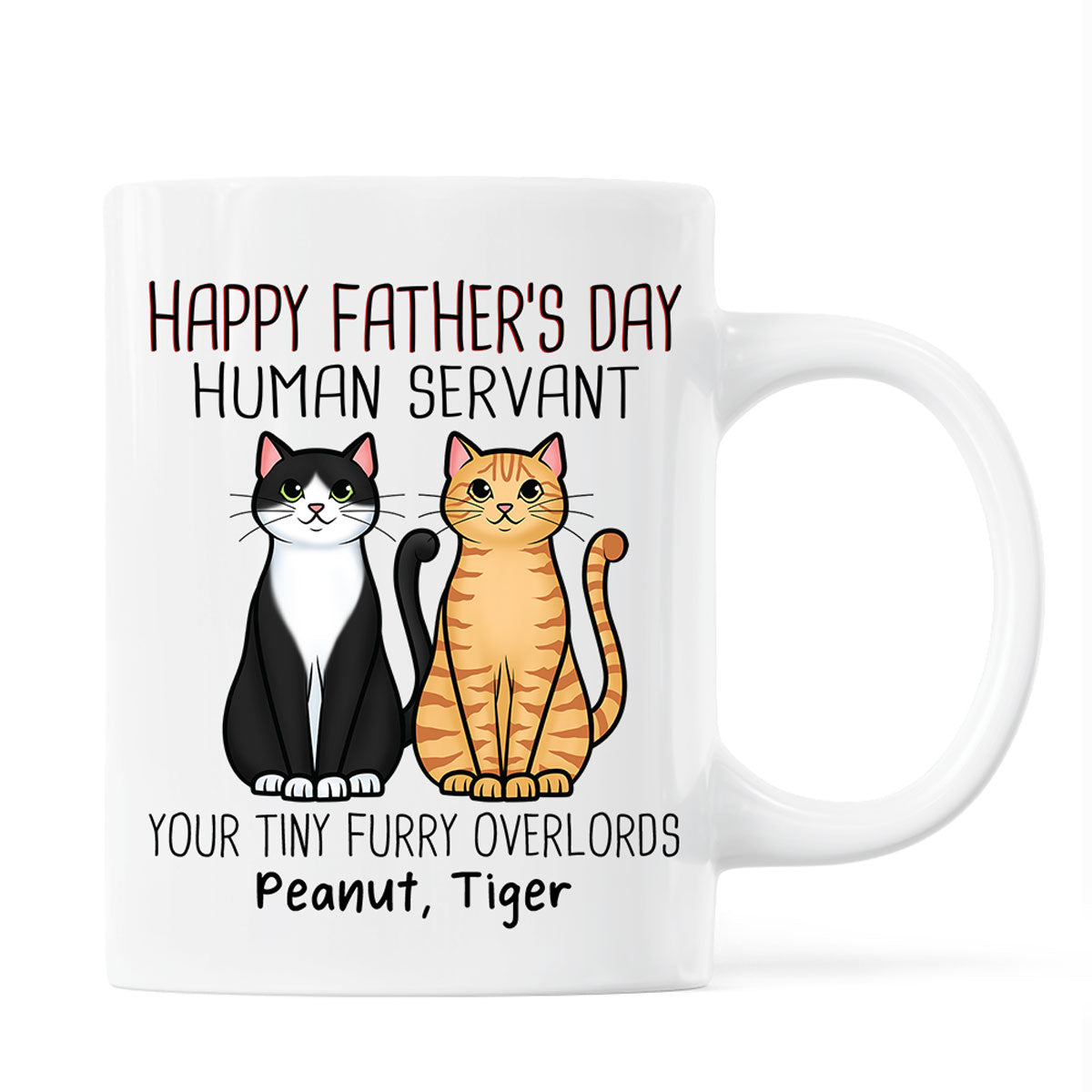 Cute Sitting Cats Happy Father's Day Human Servant Personalized Mug