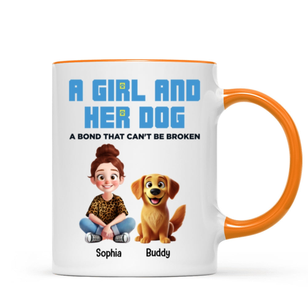 Animation Cartoon A Girl Boy And Dogs A Bond That Can't Be Broken Personalized Mug, Gift For Dog Lovers