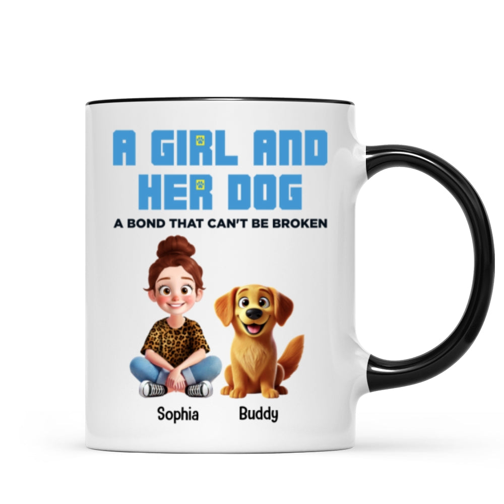 Animation Cartoon A Girl Boy And Dogs A Bond That Can't Be Broken Personalized Mug, Gift For Dog Lovers