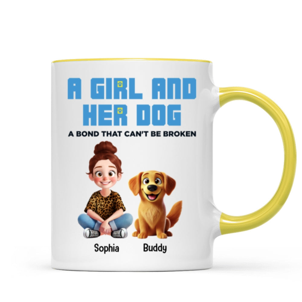 Animation Cartoon A Girl Boy And Dogs A Bond That Can't Be Broken Personalized Mug, Gift For Dog Lovers