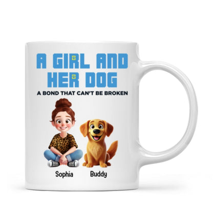 Animation Cartoon A Girl Boy And Dogs A Bond That Can't Be Broken Personalized Mug, Gift For Dog Lovers