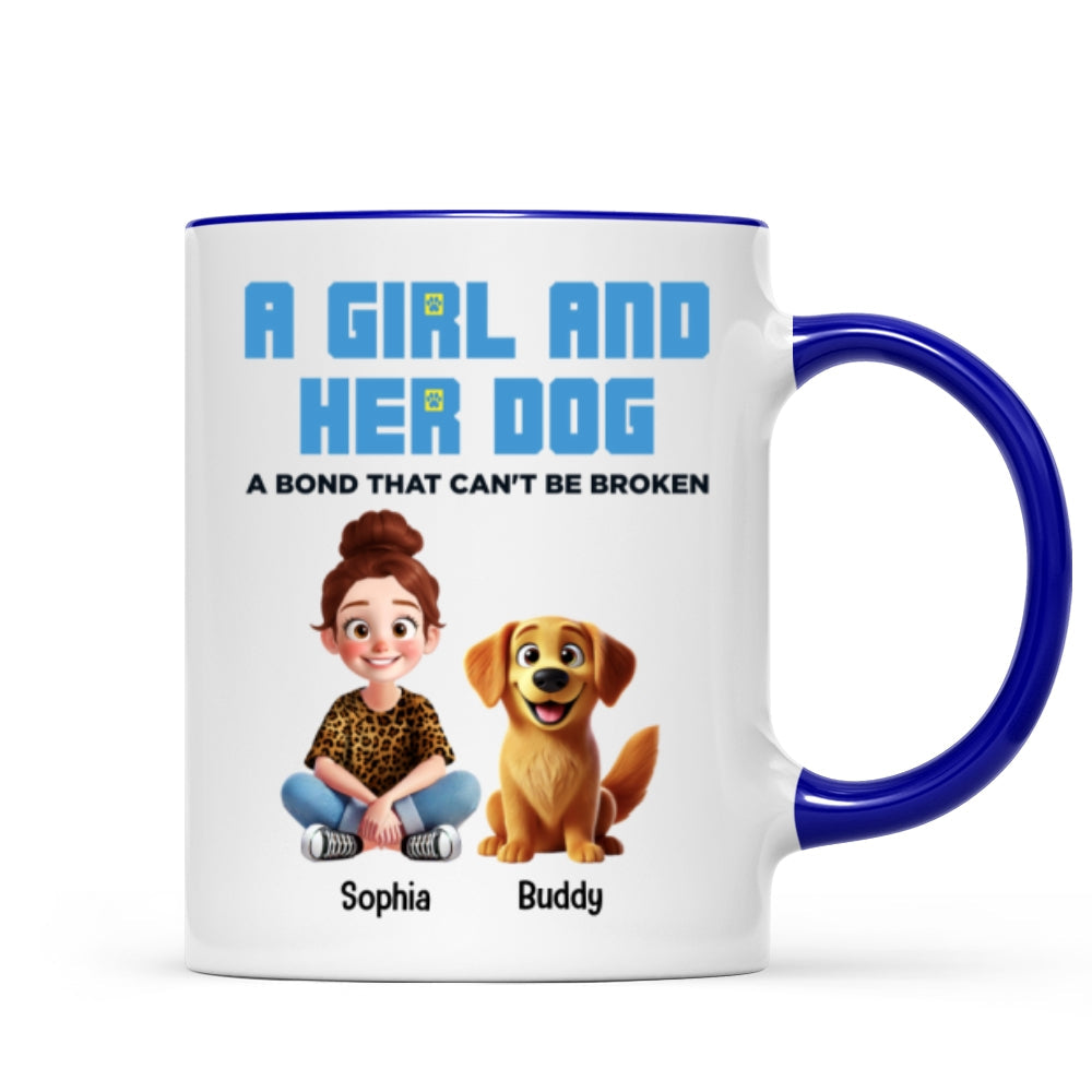 Animation Cartoon A Girl Boy And Dogs A Bond That Can't Be Broken Personalized Mug, Gift For Dog Lovers