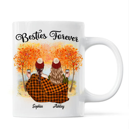 Fall Season Best Friends Sisters With Blanket In Forest Personalized Mug