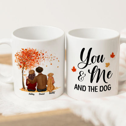 You Me And The Dog Cat Fall Season Couple Back View Pet Lover Personalized Mug