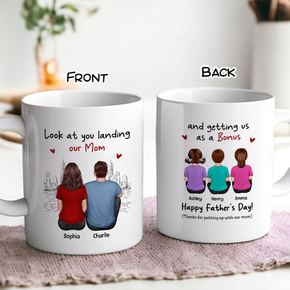 To Our Bonus Dad Funny Gift Personalized Mug, Gift For Bonus Dad