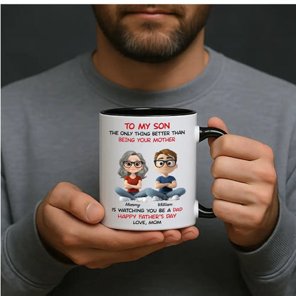 "To My Son" Mom's Quote "Watching You Be a Dad" with Custom Cartoon Characters