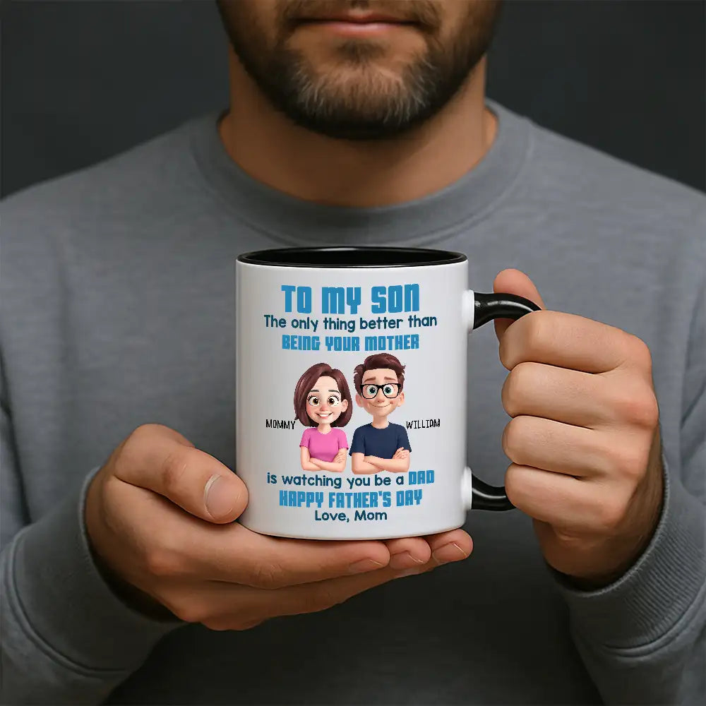 To My Son Happy Father's Day Cartoon Style Personalized Mug, Heartfelt Father's Day Gift For Son