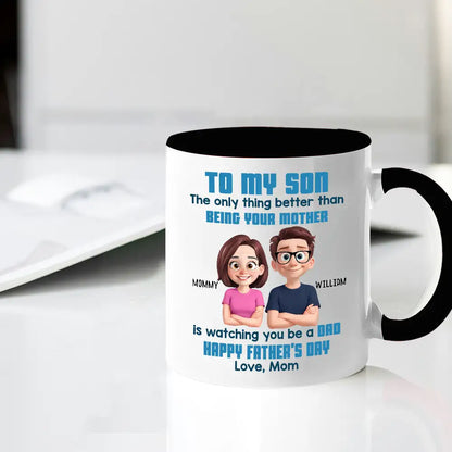 To My Son Happy Father's Day Cartoon Style Personalized Mug, Heartfelt Father's Day Gift For Son