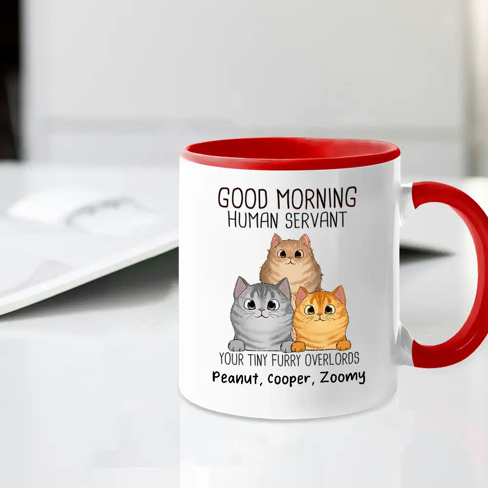 "Good Morning, Human Servant" Custom Cat Name Mug Furry Overlord Edition
